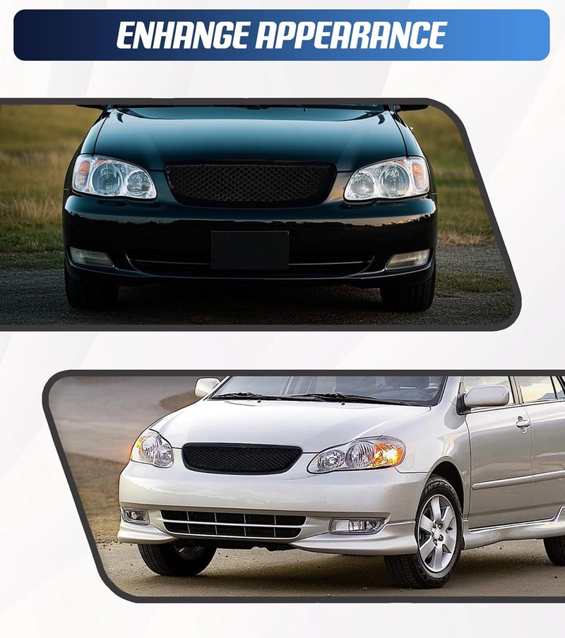 YUWUTF Front Grille Compatible with 2003-2008 Toyota Corolla CE LE S XRS Hood Mesh Grille ABS Plastic Glossy Black - Image 5